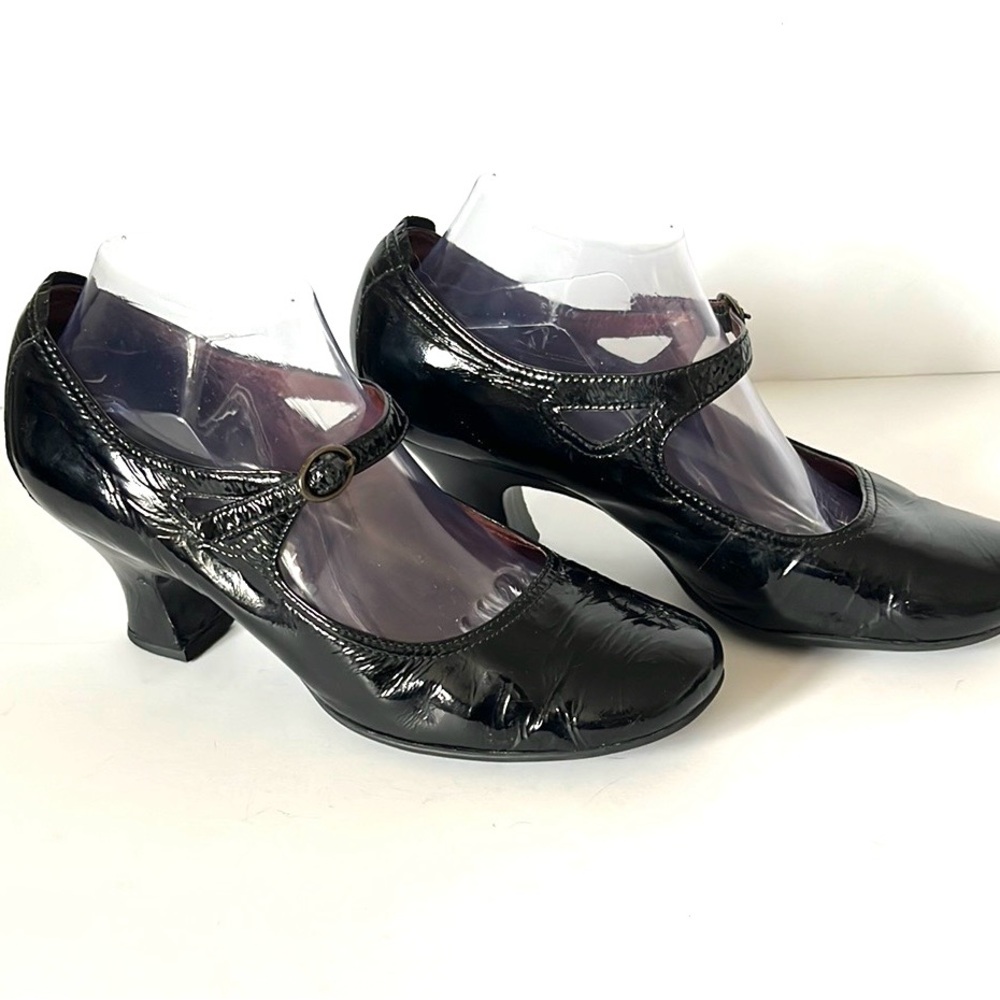 Clarks Indigo Black Patent Leather Mary Jane Pumps Heels Shoe Retro Size 9M - Picture 11 of 16
